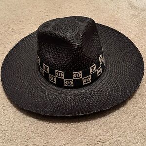 Sissy Light Black Woven Hat with Custom Chanel Logo Band